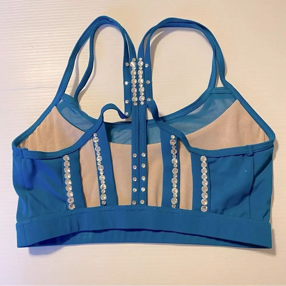 Weissman Balera dance teal sport Mesh Strappy Bra Top crop rhinestone MT10874 SA